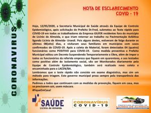 Licínio  de Almeida : Secretaria Municipal de Saúde Emite Nota de Esclarecimento de Covid-19  no Mun