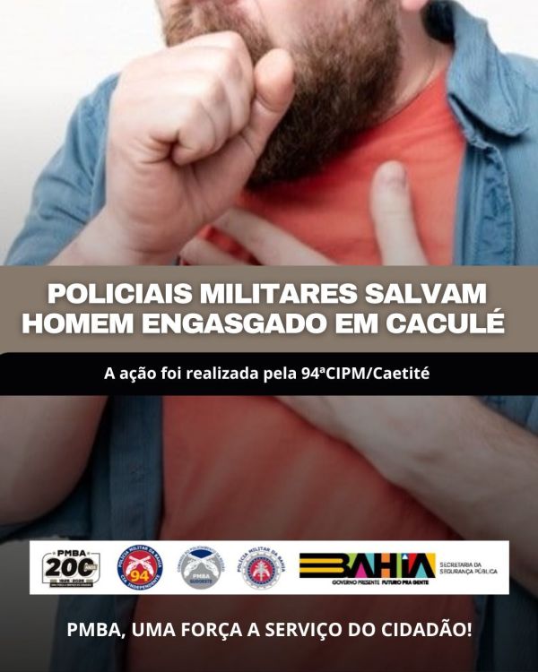 POLICIAIS MILITARES SALVAM HOMEM ENGASGADO EM RESTAURANTE DE CACULÉ.