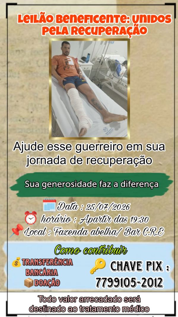 Solidariedade: Leil&atilde;o Beneficente "Unidos pela Recupera&ccedil;&atilde;o" arrecadar&aacute; fundos para tratamento m&eacute;dico