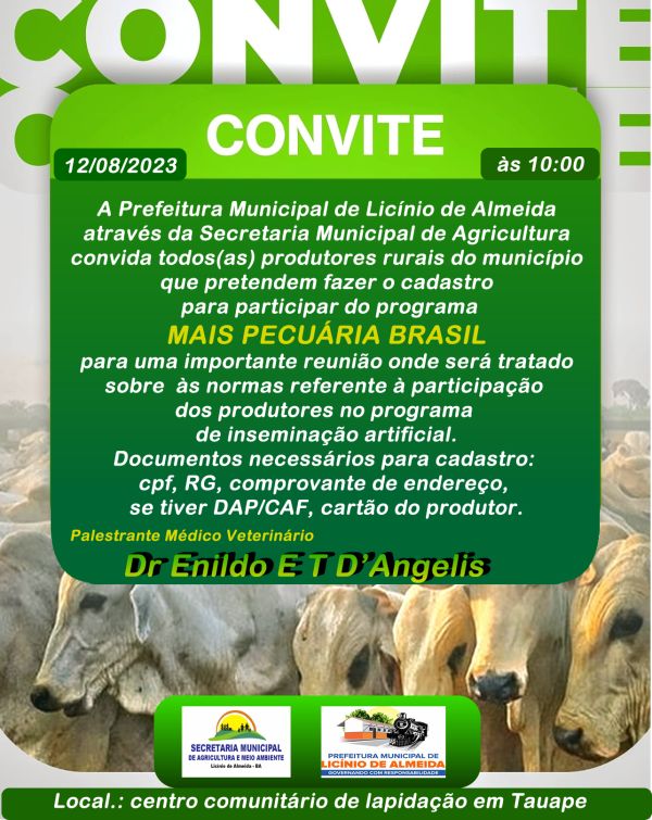 Licínio de Almeida: Reunião Com Veterinário em Tauape Através do Programa Mais Pecuária Brasil.