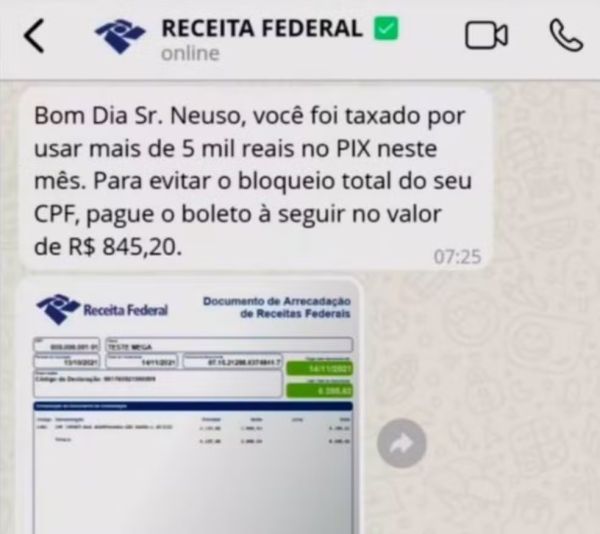 Receita Federal alerta para tentativa de golpe com falsa cobrança de taxa sobre o PIX